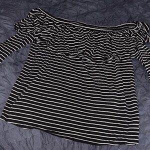Black and White Striped Off-Shoulder Top